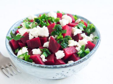 Wheat Berry Bowl with Roasted Beets, Feta, and Mint